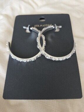 Ava & Aiden Silver Sparkle Textured Hoop Earrings